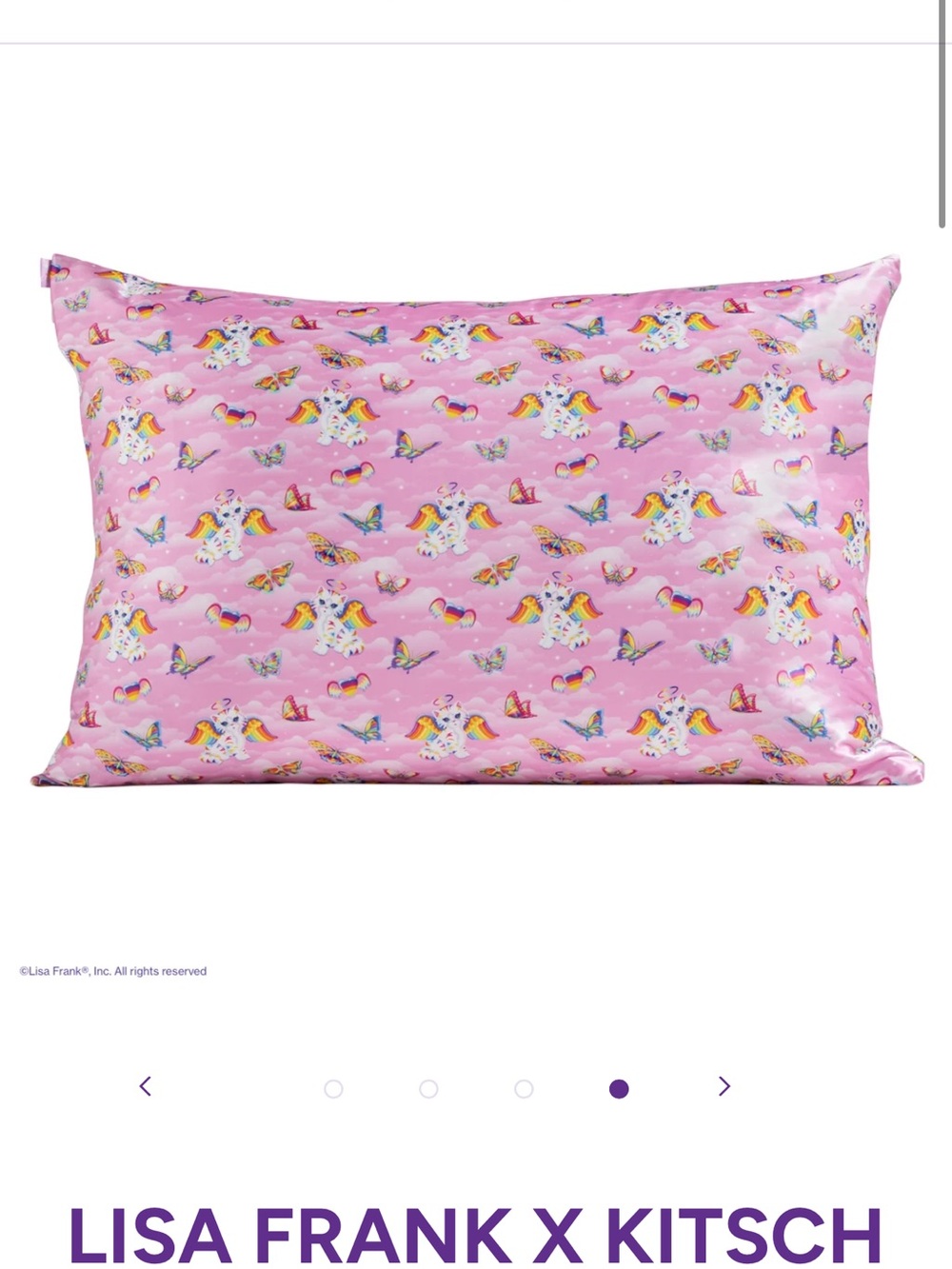 LISA FRANK X KITSCH SATIN PILLOWCASE IN ANGEL KITTY satin silk cat pink pillow